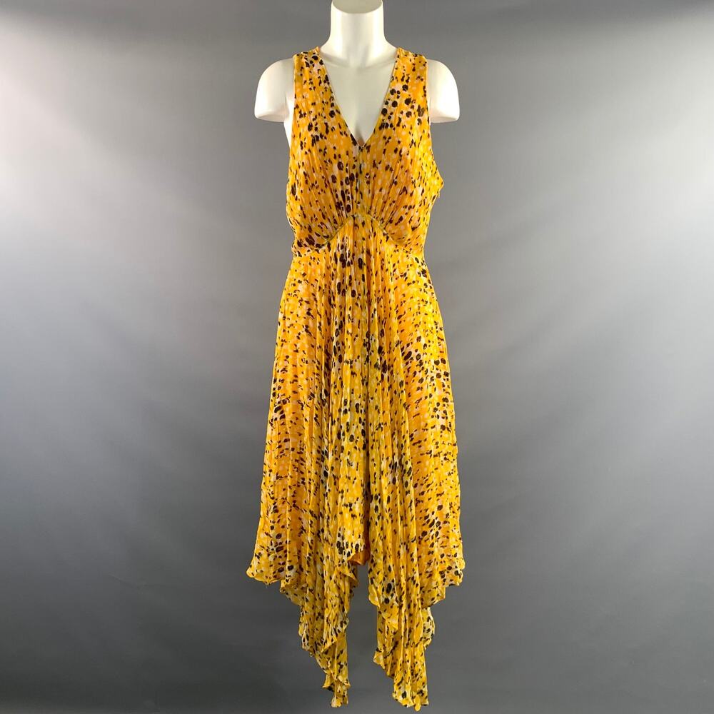 DEREK LAM Size 12 Yellow White Viscose Abstract V Neck Long Dress